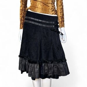 Chic Black Fabric and Leather Skirt